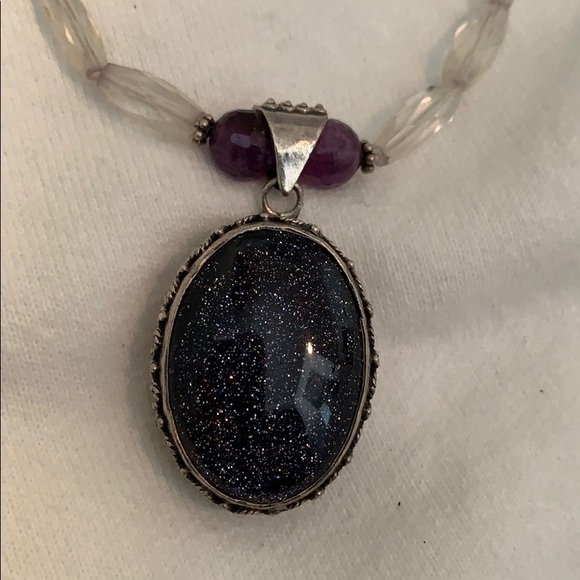 Stunning purple stone pendant necklace. Handmade - Picture 2 of 7